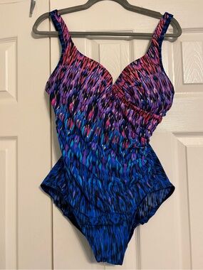 Miraclesuit Blue & Purple with Gold Flecks One-Piece Swimsuit with Pink Accents